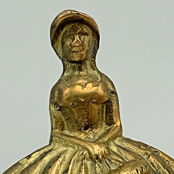 Vintage Brass Bell Southern Belle Lady Holding Basket of Flowers Crinoline Dress - Picture 8 of 9